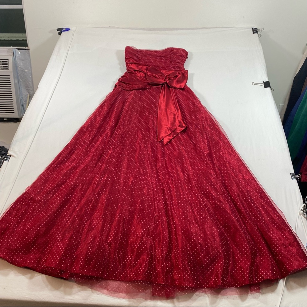 Josh & Jazz Party Dress 7/8 Tulle Red Polka dot Bustier Bow Sleeveless Dress